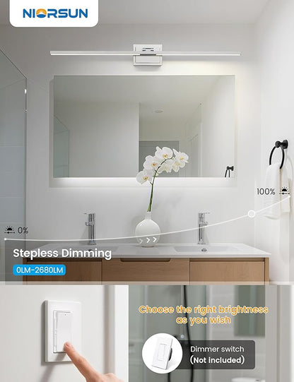 NIORSUN 46.5 Inch Modern Bathroom Light Fixture, 40W 5CCT Dimmable LED Chrome Bathroom Vanity Lights Over Mirror, Vanity Lights for Bathrooms Restroom Mirror