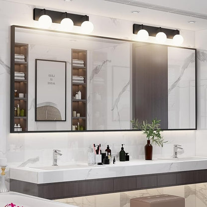 Tipace 3-Light Modern Black Bathroom Vanity Light Fixtures Over Mirror Mid Century Vanity Lights with Milk White Glass Globe Industrial Bath Lighting(Exclude Bulb)
