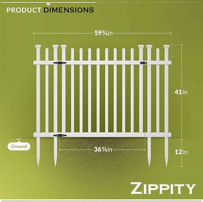 Zippity Burbank Picket Gate, White Vinyl DIY No Dig Kit | 3.5ftH x 5ftW, 1 Gate, Hardware Included, ZP19071
