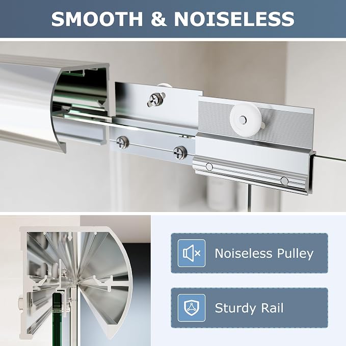 SUNNY SHOWER Double Sliding Glass Door 60" W x 57" H Shower Door 1/4" Tempered Glass Sliding Door Semi-Frameless Shower Glass Enclosure Bypass Walk in Shower Cabin, Chrome Finished