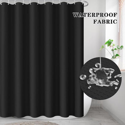 Shower Curtain Set, for Bathroom Decor 72" x 72", Modern Black | Black Waffle Textured Solid Waffle Textured Cloth Waterproof Matching Window Shower Curtain 36 x 30 Inches