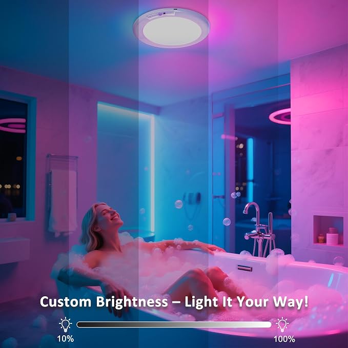maylit 2 Pack Rechargeable Shower Lights with Motion Sensor | RGBW Waterproof Wireless Ceiling Lights for Bathrooms, Showers and Indoor Spaces