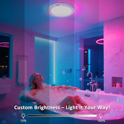 maylit 2 Pack Rechargeable Shower Lights with Motion Sensor | RGBW Waterproof Wireless Ceiling Lights for Bathrooms, Showers and Indoor Spaces