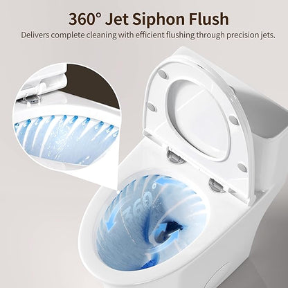 DeerValley Compact One-Piece Toilet 1.28 GPF Single Flush Fully Skirted Bowl with Soft-Close Seat White Space-Saving Elongated Toilets for Small Bathrooms