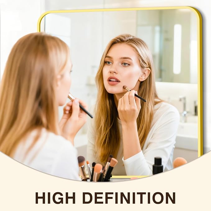 Vanity Bathroom Mirror, 30”x30” Gold Bathroom Mirror for Over Sink | HD Tempered Glass, Anti-Rust Frame, Wall Mirrors for Bathroom Sink, Living Room, Entryway, Bedroom