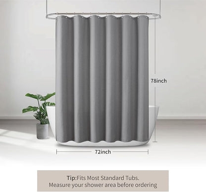 256GSM Cotton-Like Waffle Shower Curtain, Gray 72"x78" | with Weighted Hem & Rustproof Grommets - Soft, Quick-Dry & Water-Repellent, Perfect for Extra-Long Tubs, RVs, Apartments
