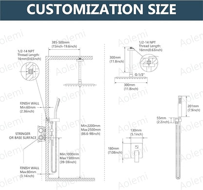 Aolemi Ceiling Shower Faucet Set with Handheld 12" LED Head Brushed Nickel | Handheld Spray,12 Inch Rain LED Head,Shower Valve and Trim Kit,All Metal,Ceiling System,Bathroom Mixer