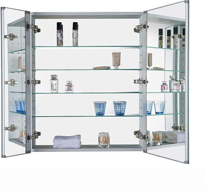 Bathroom Medicine Cabinet, Aluminum, Recessed/Surface Mount, 20" x 30", Right/Left Hinged, Mirrored Interior