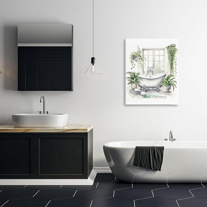 Lush Greenery Bathtub Window, 30 x 40 Inch Canvas Wall Art | Stupell Industries · By Lettered and Lined · Ready to hang · Serene bathroom accent · Made in USA