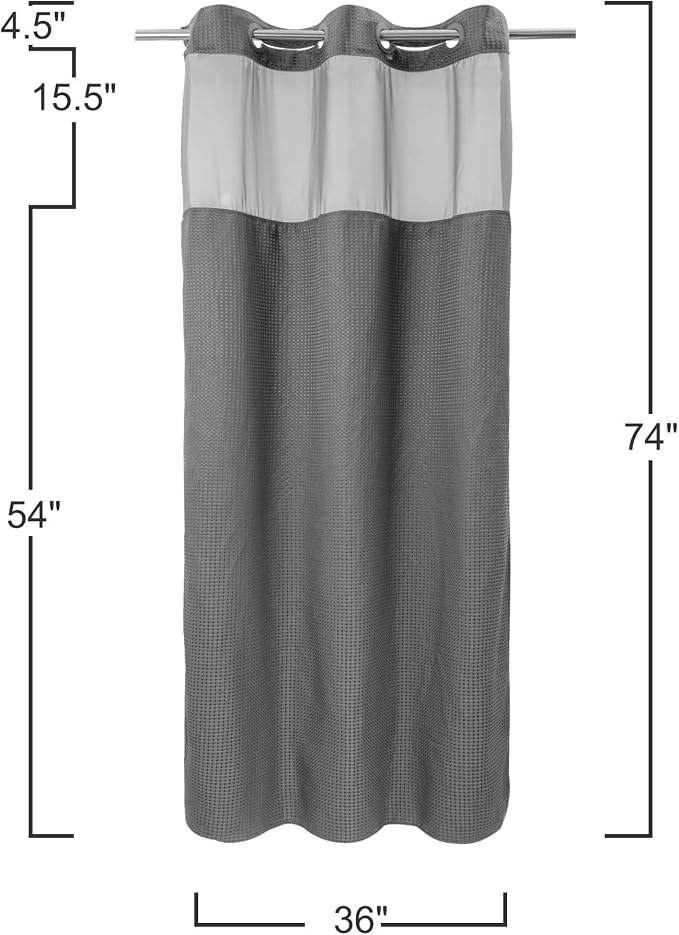 River Dream Heavyweight Waffle No Hook Shower Curtain with Liner,Gray,36x74 | Dotted Waffle,Snap-in Liner,Heavy Duty,Quick Dry,Mesh Top Window,With Bottom Magnets,Hotel-Grade,Washable,Small Stall Size
