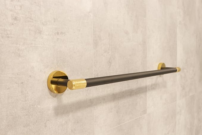 SENMY Luxury Shiny Gold Knurled Matte Black PVD Finish, Solid Brass Construction, Towel Bar 24 Inch, Rustproof, Heavy Duty, Towel Holder Rack Corrosion-Proof Wall Mount Bathroom Accessories