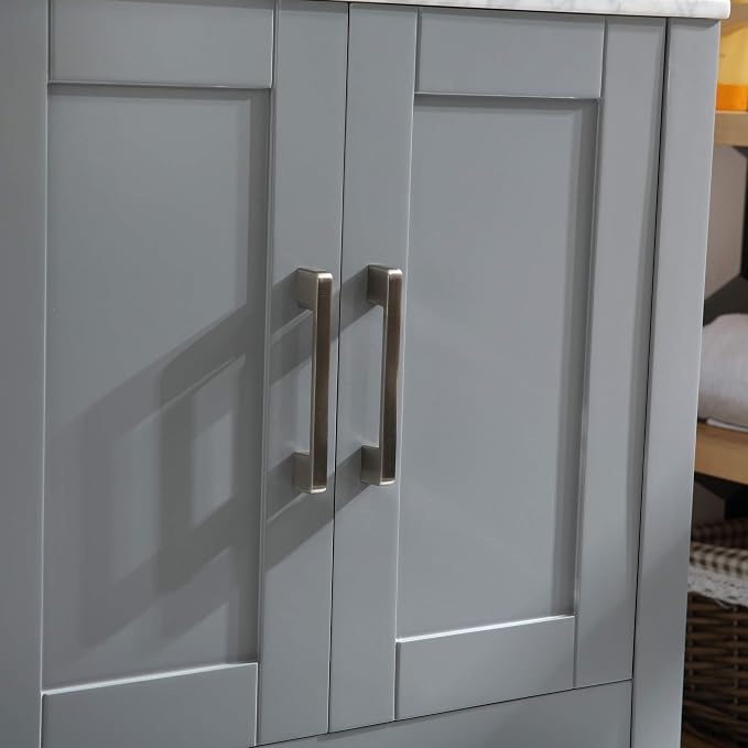 48 inch Double Sink Bathroom Vanity Cabinet Combo Glass、Marble Top Grey Paint Wood w/Faucet, Mirror&Drain Set (Solid Wood + Marble Top)