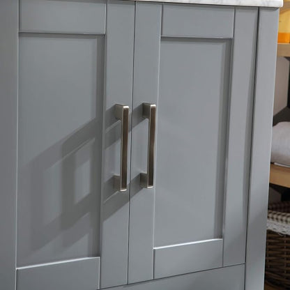 48 inch Double Sink Bathroom Vanity Cabinet Combo Glass、Marble Top Grey Paint Wood w/Faucet, Mirror&Drain Set (Solid Wood + Marble Top)