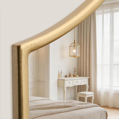 Besdomus Gold Scalloped Wall Mirror: 54"x34" Oversized Wooden Arched Mirror | Modern Minimalist Decorative Mirror for Fireplace/Bathroom/Bedroom/Entryway/Living Room/Dining Room/Vanity/Dresser/Over Sink