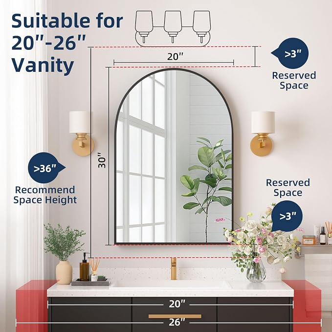 Medicine Cabinets for Bathroom, Black Arched Medicine Cabinet Recessed or Surface Wall-Mounted,Modern Bathroom Vanity Mirror with Storage, Mirrored Cabinet with Adjustable Shelves,20x30 Inch