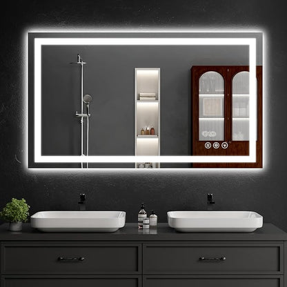 24"x48" Lighted LED Bathroom Mirror with Lights,Dimmable，Anti-Fog,Led Bathroom Vanity Mirror for Wall,Backlit + Front Lit,3 Colors,Memory Function,Shatter-Proof,Tempered Glass,Lighted Mirror