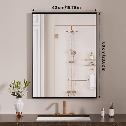 LOAAO Black Bathroom Mirror 16"X24" for Wall, Rectangle Bathroom Vanity Mirror, Hangs Vertically or Horizontally, Easy to Install, Modern Design