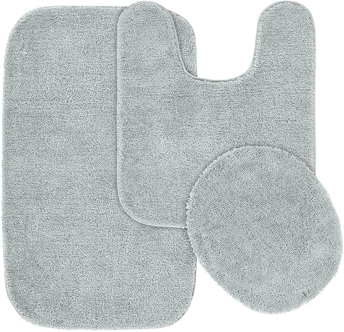 Garland Rug Traditional Nylon Washable Platinum Gray 3 Piece Set - Lid, Contour, Bath Rug - Soft, Absorbent, and Stylish for Your Bathroom