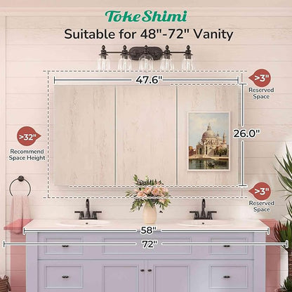 TokeShimi 48x26 Recessed Medicine Cabinet with Mirror Aluminum, Silver Tempered Frameless Bathroom Mirror with Storage Adjustable, White Wall Mounted Medicine Cabinet for Bathroom Farmhouse