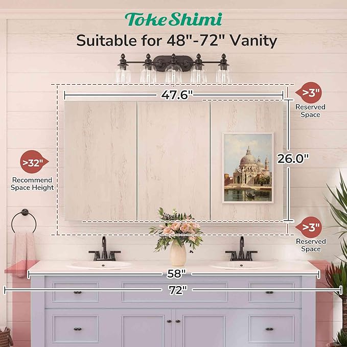 48x26 Recessed Medicine Cabinet with Mirror Aluminum, Tempered Frameless Bathroom Mirror with Storage Adjustable, White Wall Mounted Medicine Cabinet for Bathroom Farmhouse