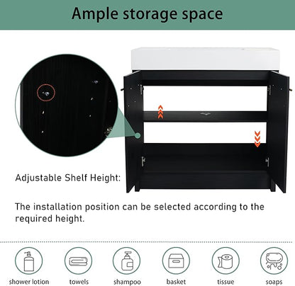 36 Inch Freestanding Bathroom Vanity,36" Bathroom Vanity with Sink,Modern Single Sink Bathroom Vanity Combo,Black Floor Stand Cabinet Set