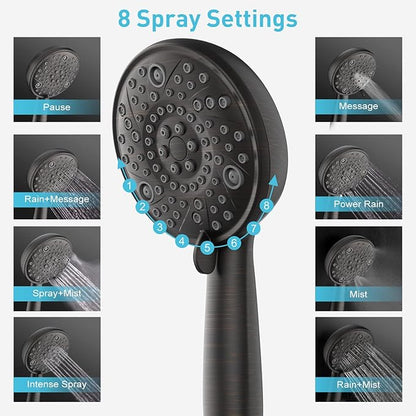 EMBATHER Shower Faucets Sets Complete with 3 Setting High Pressure Shower Head, Bathroom Wall Mounted Rainfall Shower Fixtures with 8-Mode Handheld Spray, Oil Rubbed Bronze
