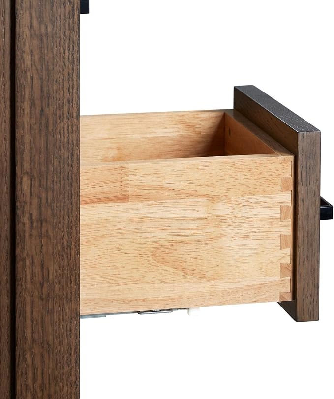 ARIEL Cambridge 36-inch Bathroom Vanity Base Cabinet,Solid Wood, 2 Soft Closing Doors, 5 Dovetail Drawers, Brown Oak