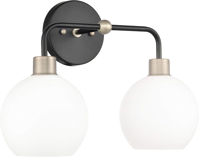 Lukasa Modern Bathroom Vanity Lights Fixtures 2-Lights Over Mirror Lighting Matte Black with Brushed Nickel Vanity Lights for Bathroom Light Fixtures Frosted Glass Covers, UL Listed