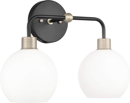Lukasa Modern Bathroom Vanity Lights Fixtures 2-Lights Over Mirror Lighting Matte Black with Brushed Nickel Vanity Lights for Bathroom Light Fixtures Frosted Glass Covers, UL Listed