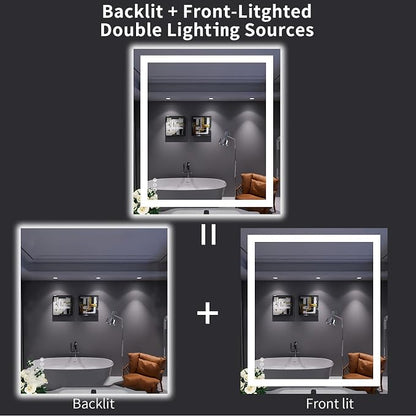 LOAAO 32"X36" LED Bathroom Mirror with Lights, UL Listed | Anti-Fog, Dimmable, 3 Color Temperature, Backlit + Front Lit, Memory Function, Tempered Glass