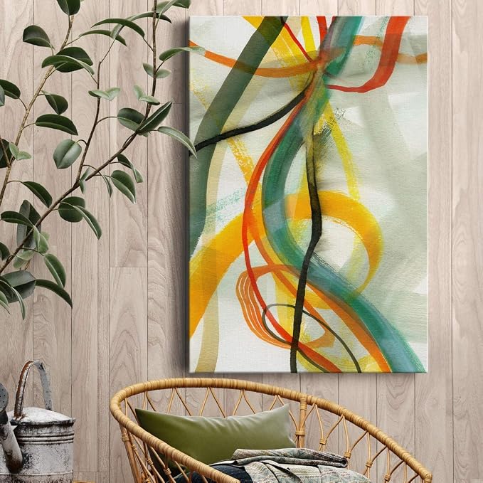 Renditions Gallery Canvas Wall Art Decorations Paintings & Prints Colorful Intersecting Lines Inkten Abstract Wall Hanging Artwork for Bedroom Living Room Office Kitchen - 18"x27" LT02