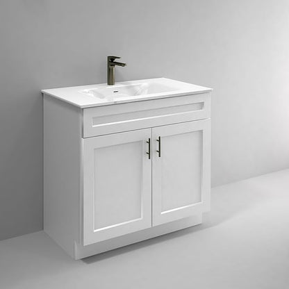 36" White Shaker Bathroom Vanity Base – Ready-to-Assemble Sink Cabinet, Freestanding Bathroom Vanity Base Only, No Top or Sink