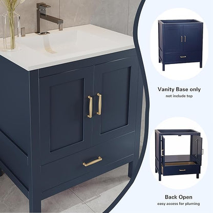 30" Blue Bathroom Vanity Base Only – Freestanding Solid Wood Sink Cabinet with Bottom Drawer, Shaker Style Storage, No Top or Sink, 30" W x 21" D x 34.5" H