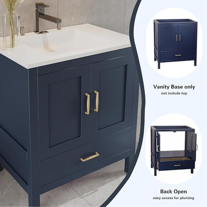24" Blue Bathroom Vanity Base Only – Freestanding Solid Wood Sink Cabinet with Bottom Drawer, Shaker Style Storage, No Top or Sink, 36" W x 21" D x 34.5" H