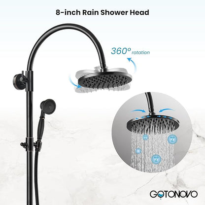 gotonovo Exposed Bathroom Shower Faucet Wall Mounted Shower System 8 Inch Shower Head and Tub Spout Double Cross Handles Adjustable Handheld Sprayer Curved Pipe Oil Rubbed Bronze