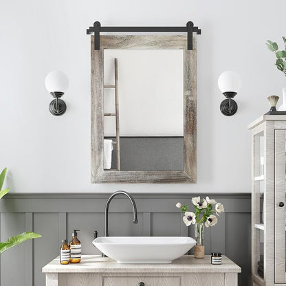COGOOD Farmhouse Bathroom Mirrors for Over Sink - 30 x 22 Yellow White | Rustic Barn Door Wood Framed Vanity Mirror for Entryway, Living Room, Bedroom, Dresser Wall Decor