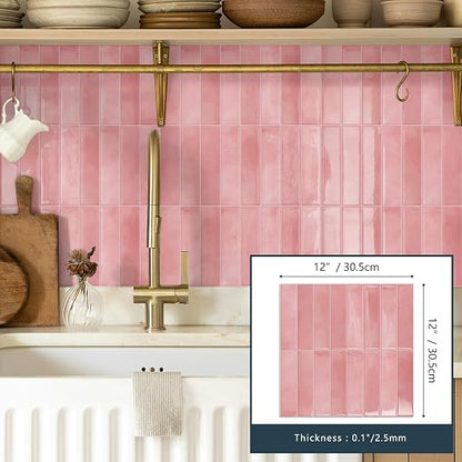 10 Sheets Upgraded Thicker Design Subway Tile Peel and Stick Backsplash | 12”×12”Self Adhesive Wall Tiles Stick on Back Splash for Kitchen,Bathroom,Camper(Pink)