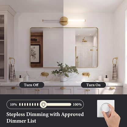 URSOLA 24" Modern LED Bathroom Light Fixtures, Satin Brass 3CCT Dimmable Bathroom Vanity Light Over Mirror, Bathroom Vanity Bath Bar Lights with 360° Removable Acrylic Light Tube