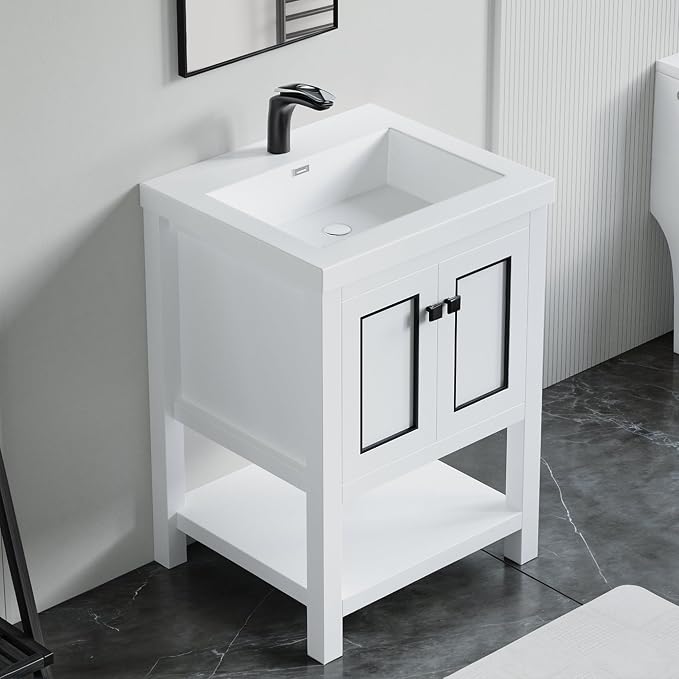 Dowell 25" Bathroom Sink,Single Bowl Vanity Basin,Rectangular Drop-In Bathroom Sink with Overflow,White-000 2522BP