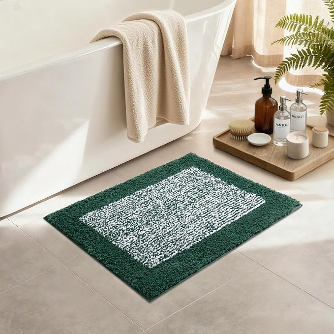 Bathroom Rugs 24x17 Non Slip Washable, Dark Green Bath Mat for Bathroom Floor Tub, Soft Absorbent Quick Dry Mats for Shower, Bathtub,Home Decor