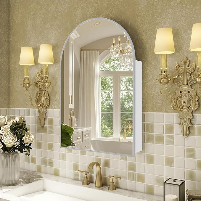 FKWin Large Medicine Cabinet Mirror for Luxury Bathrooms, Wall Mount | Large Bathroom Mirror with Storage, Modern Bathroom Style, Adjustable Shelves, Reversible Door, Clean Contemporary Look