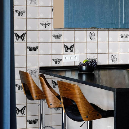 Alwayspon Vinyl Sticker Peel and Stick, Self-Adhesive Wall Tile Transfers Backsplash Sticker Decal for Kitchen Bathroom, 6x6inch/15x15cm 30Pcs, Butterfly T036