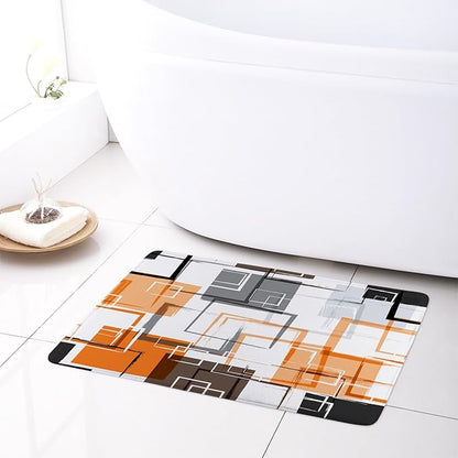 Abstract Geometric Orange Shower Curtain Sets with Rugs, Gray Black and White Geometric Textured Bathroom Curtain Polyester Fabric Bathroom Decoration Shower Curtain Set,70L X 70W Inches