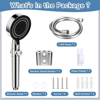 5+1 Mode High Pressure Replacement Silver RV Shower Head with Hose | On/Off Switch, Water Saving Motorhome Shower Head for RV/Campervan, Caravan