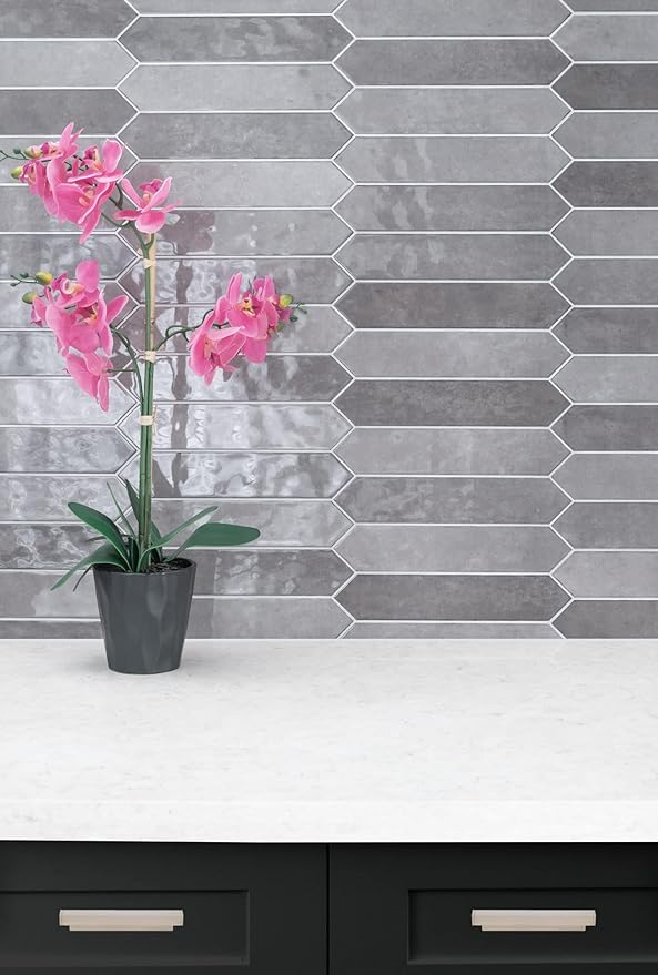 M S International Renzo Storm Glossy Ceramic Picket Wall Tile for Bathroom, Kitchen Backsplash, Accent, and Shower - Sample