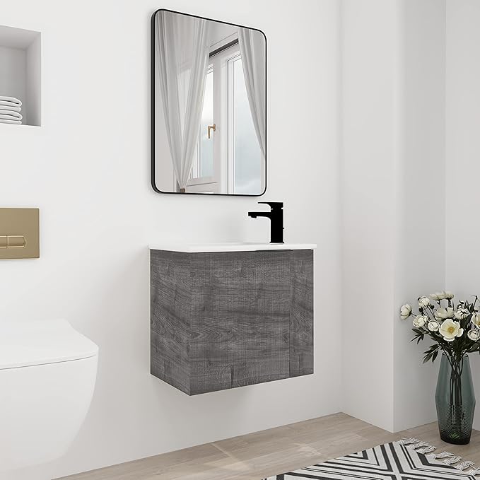 22" Floating Bathroom Vanity with Sink, 22 Inch Wall Mounted for Small Bathrooms, Soft-Close Door Cabinet with White Ceramic Basin & Waterproof Plywood, Modern Space Saving Vanity