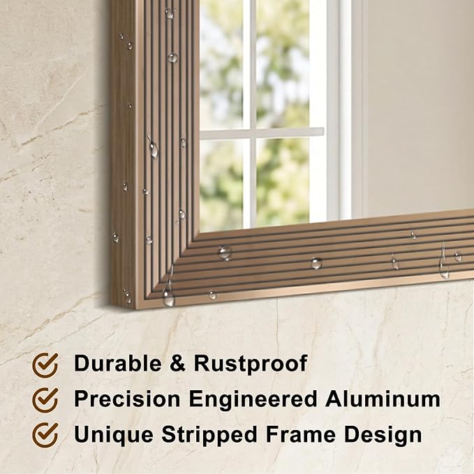 DESBING 30"x36" Gold Bathroom Mirrors for Over Sink | Tempered Glass, Metal Frame, Rectangle Vanity Wall Mirror for Bathroom, Living Room, Bedroom, Horizontally or Vertically