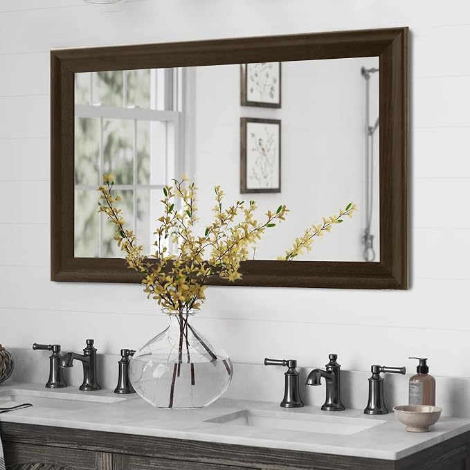 Rustic Wood Wall Mirror for Bathroom,Rectangle 24 x 36 Inch, Black Walnut | Hanging Mirror with Wooden Frame for Living Room,Bedroom,Entryway(Dark Walnut)