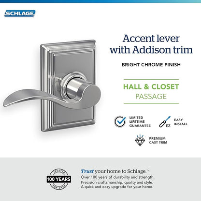 SCHLAGE Lock Company Addison Trim with SCHLAGE Hall and Closet Lever, Bright Chrome (F10 ACC 625 ADD)