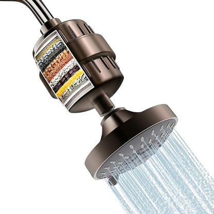 FEELSO Shower Head with Shower Filter, Filtered Shower Head for Hard Water | High Pressure, Anti-clog Nozzles, 5 Spray Showerhead, 15 Stage Water Softener Filters, Remove Chlorine and Harmful Substances